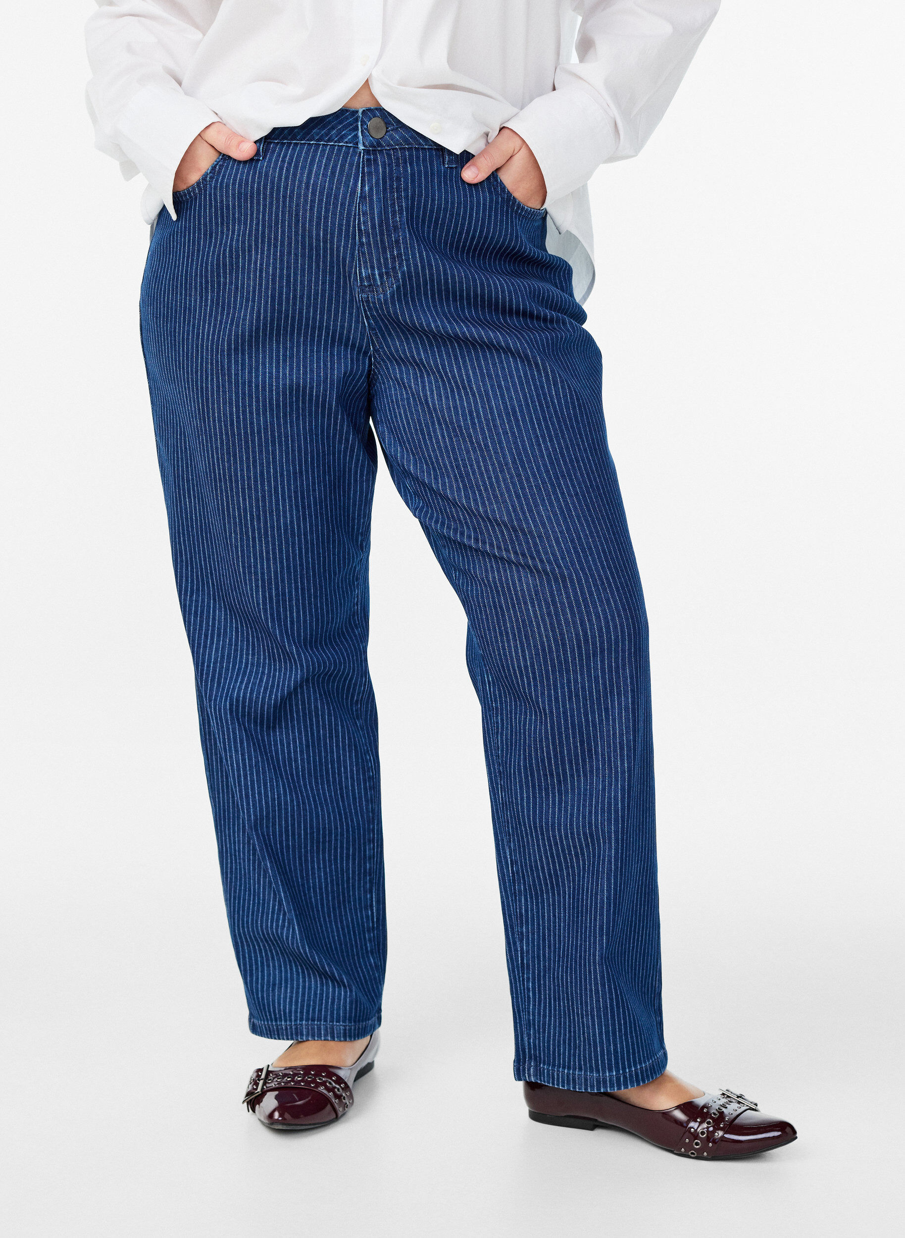 ZizziGestreepte jeans met een rechte pasvorm, Blauw, Model image number 2