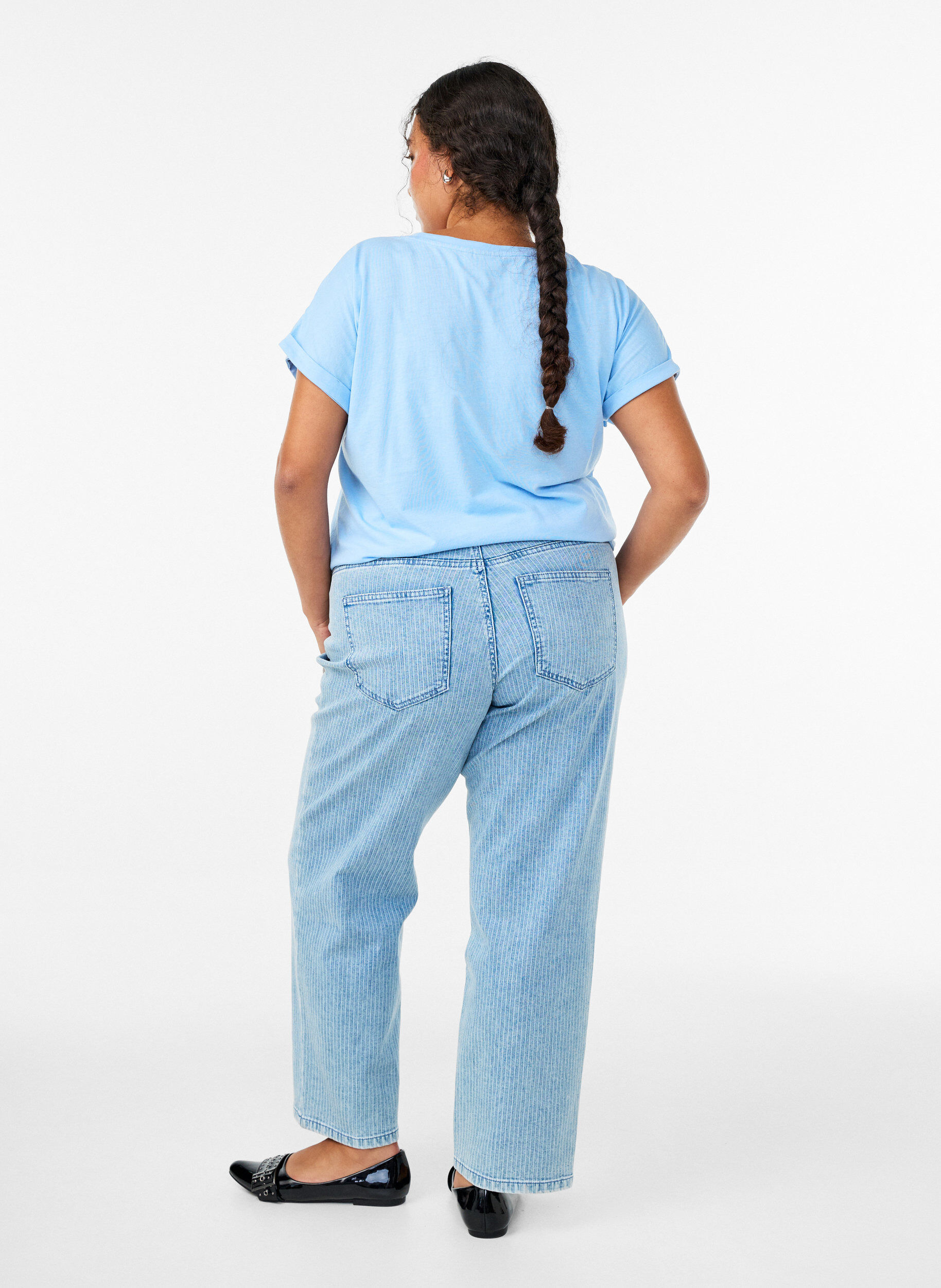 ZizziGestreepte jeans met een rechte pasvorm, Blauw, Model image number 1