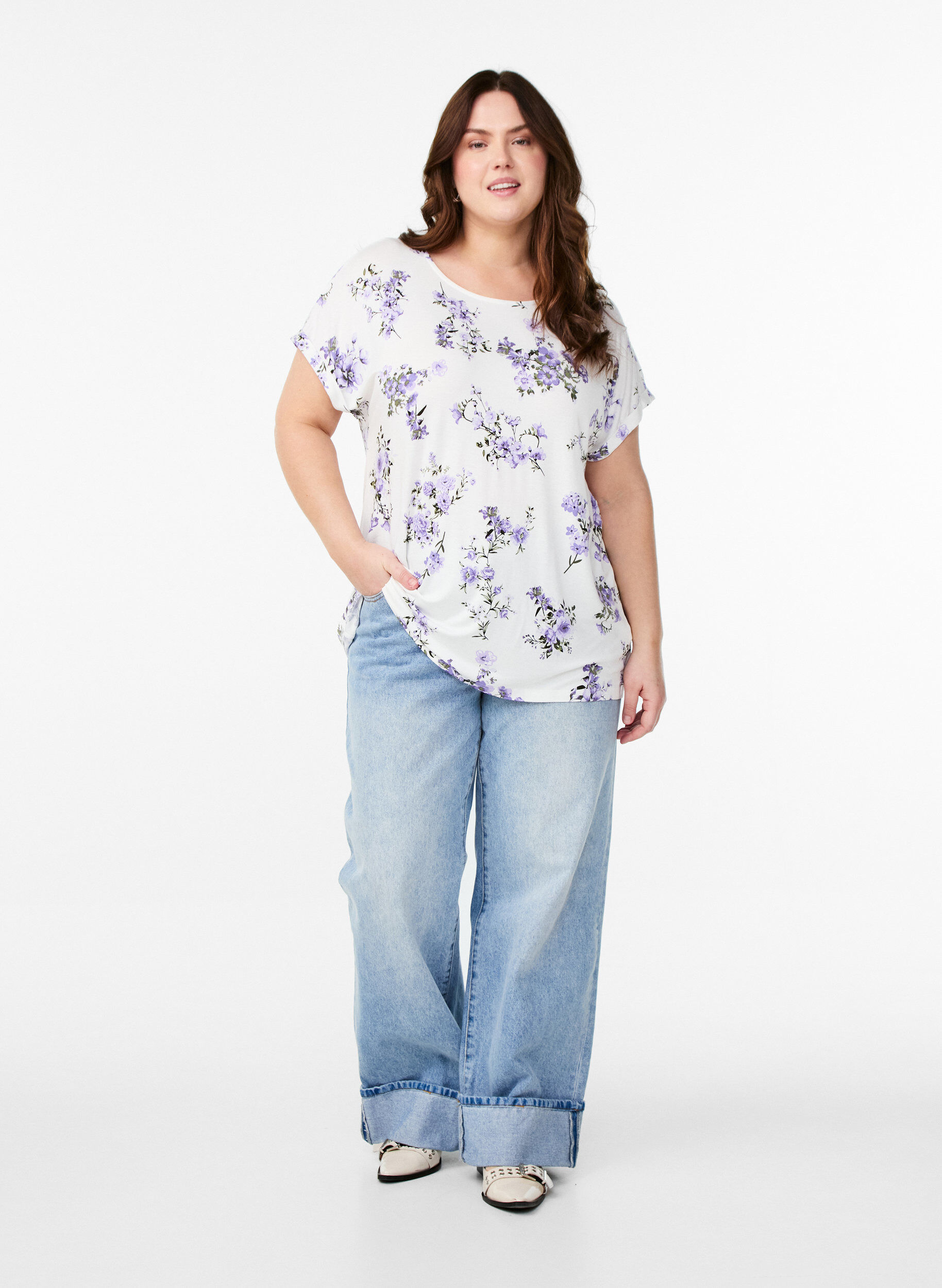 ZizziT-shirt met bloemenprint, Paars, Model image number 1