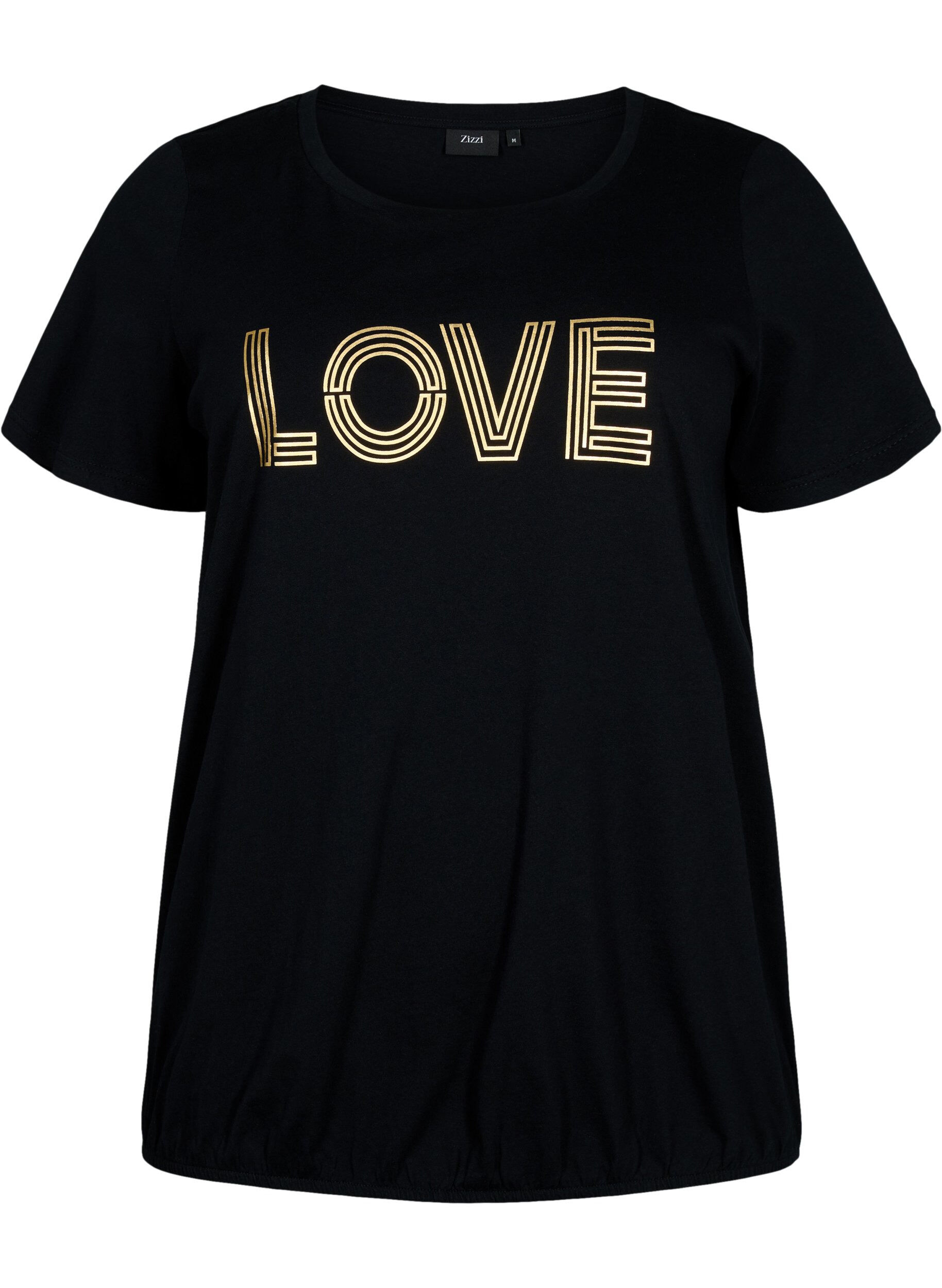 Zizzi T-shirt en coton avec imprim&eacute; m&eacute;tallis&eacute;, Black W. Love, Packshot image number 0