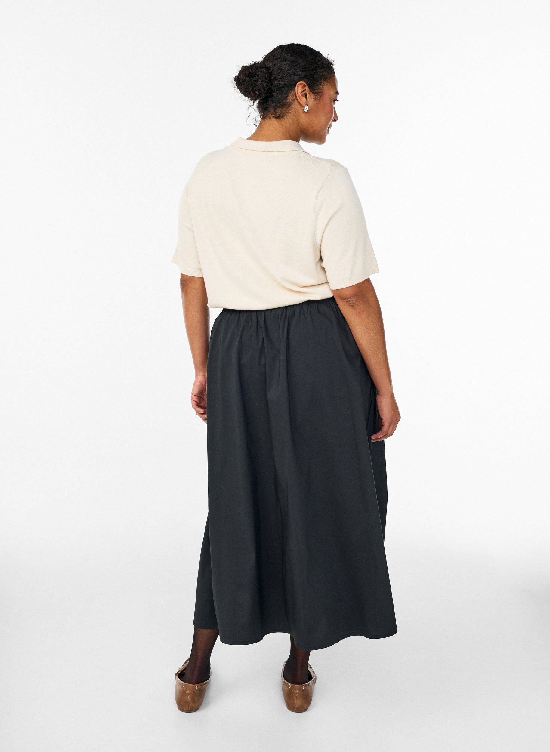 ZizziFijngebreid poloshirt met korte mouwen, Beige, Model image number 1