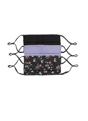 Masques en coton, lot de 3, Purple and Flower , Packshot image number 0