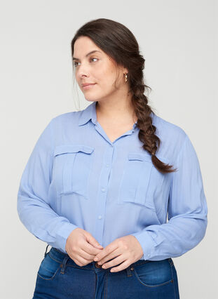 Viscose blouse met borstzakken, Blue Heron, Model image number 0