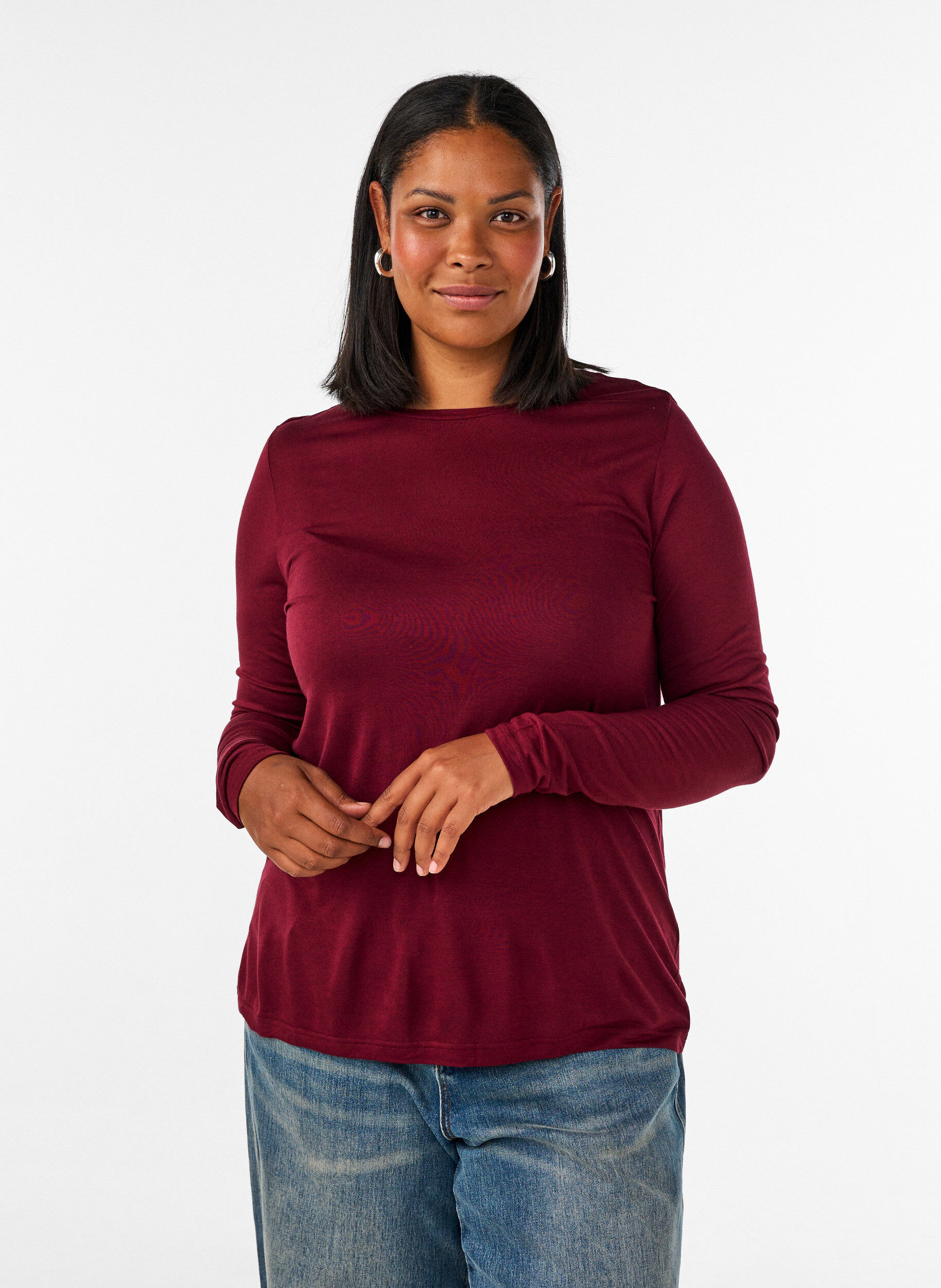Blouse met lange mouwen van wol en viscose, Rood, Model
