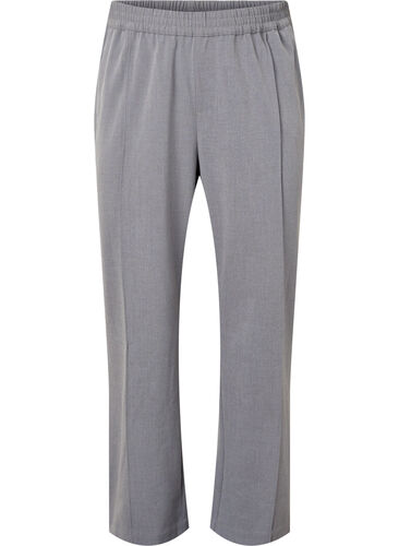 Grijs gemêleerde broek met elastiek in de taille, Medium Grey Melange, Packshot image number 0