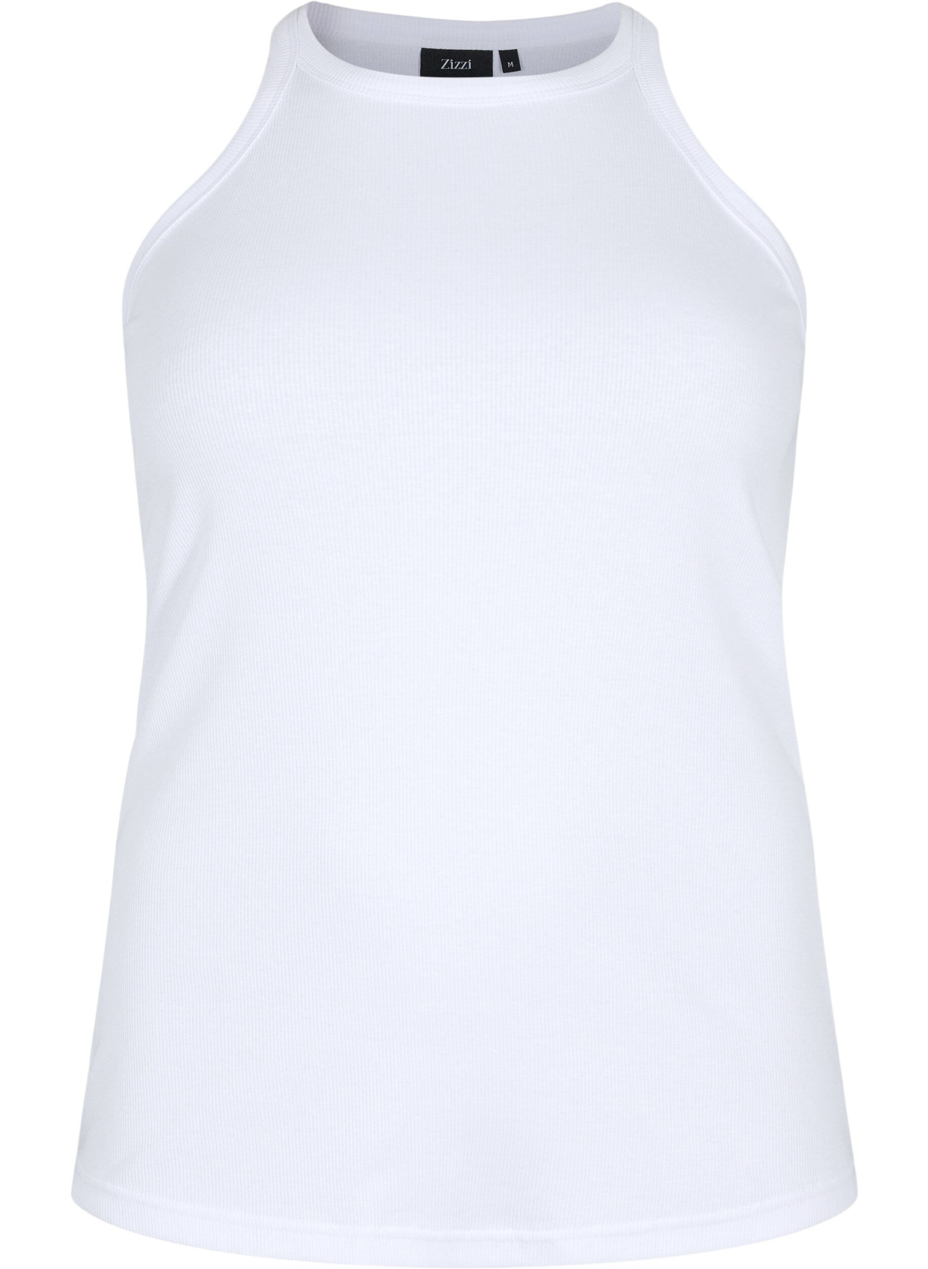 ZizziGeribde katoenen tanktop, Bright White, Packshot image number 0