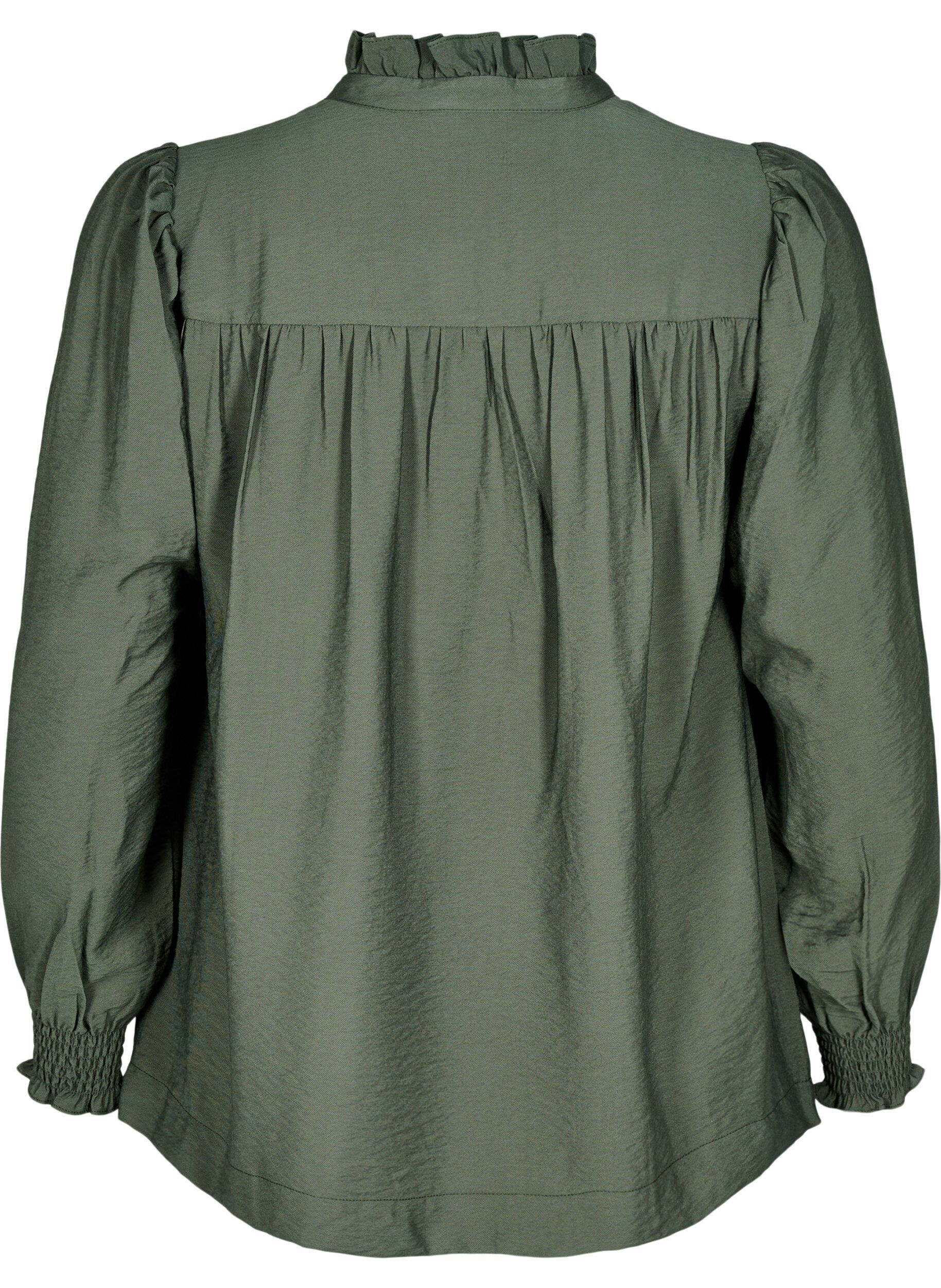 ZizziBlouse met rucheskraag, Groen, Packshot image number 1