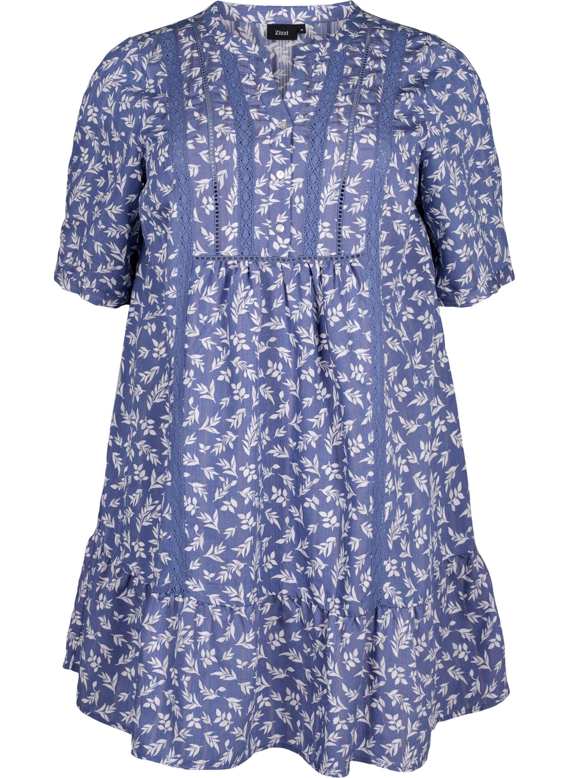 Zizzi Robe courte en viscose avec bordure en dentelle et coupe trap&egrave;ze &eacute;vas&eacute;e., Bleu, Packshot image number 0