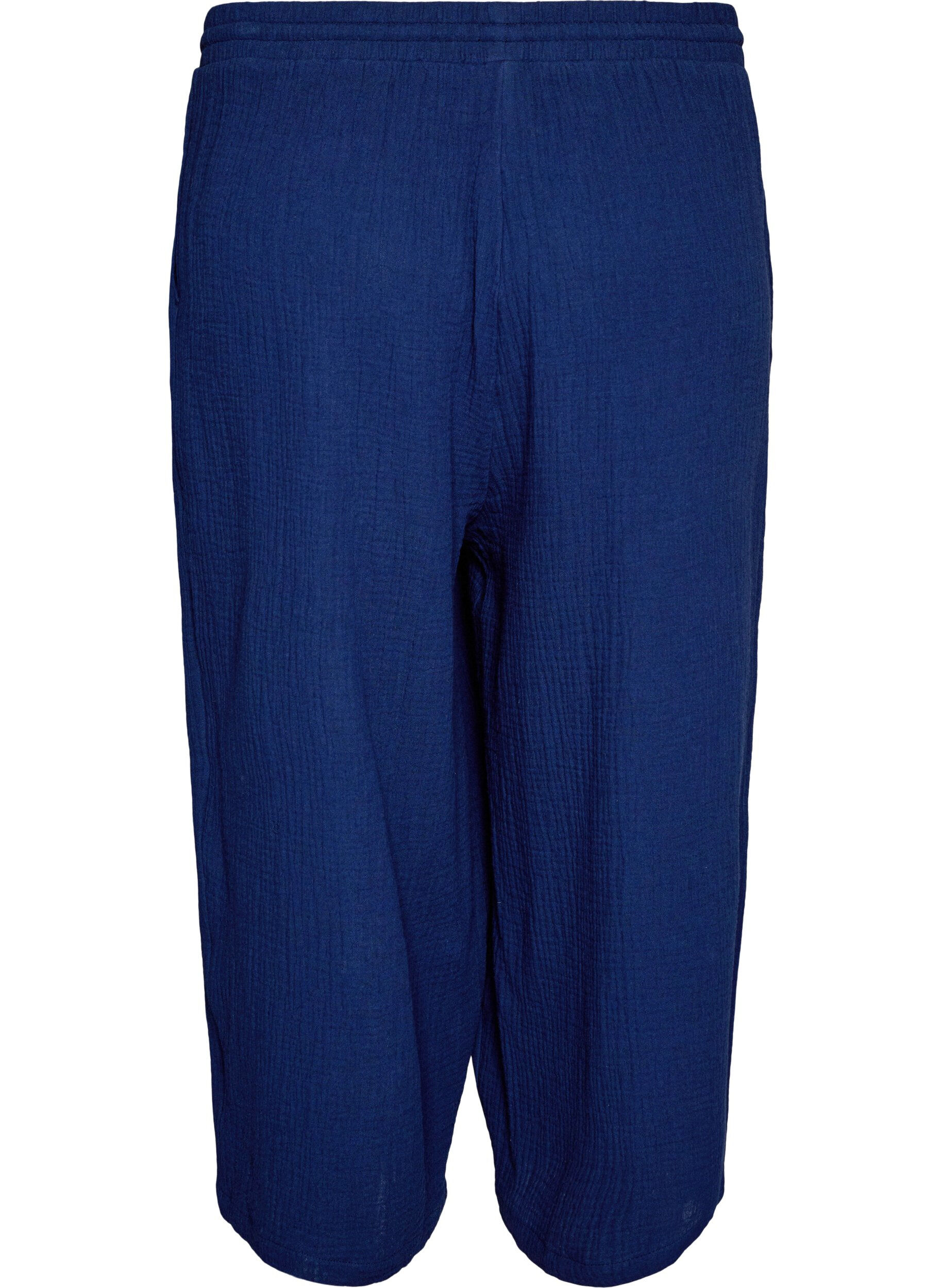 ZizziPantalon culotte en mousseline de coton avec taille haute, Bleu, Packshot image number 1