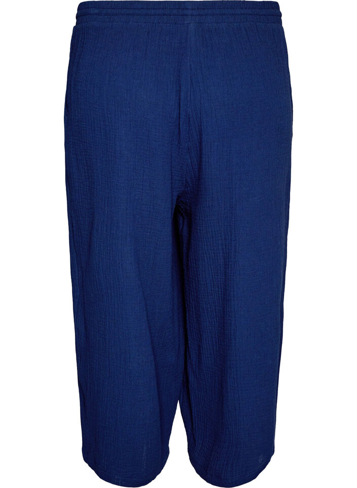 Pantalon culotte en mousseline de coton avec taille haute, Bleu, Packshot image number 1