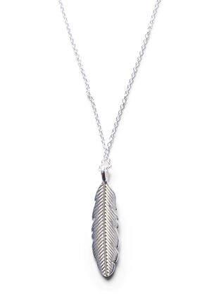 Zilverkleurige ketting met bladvormige hanger, Silver, Packshot image number 0
