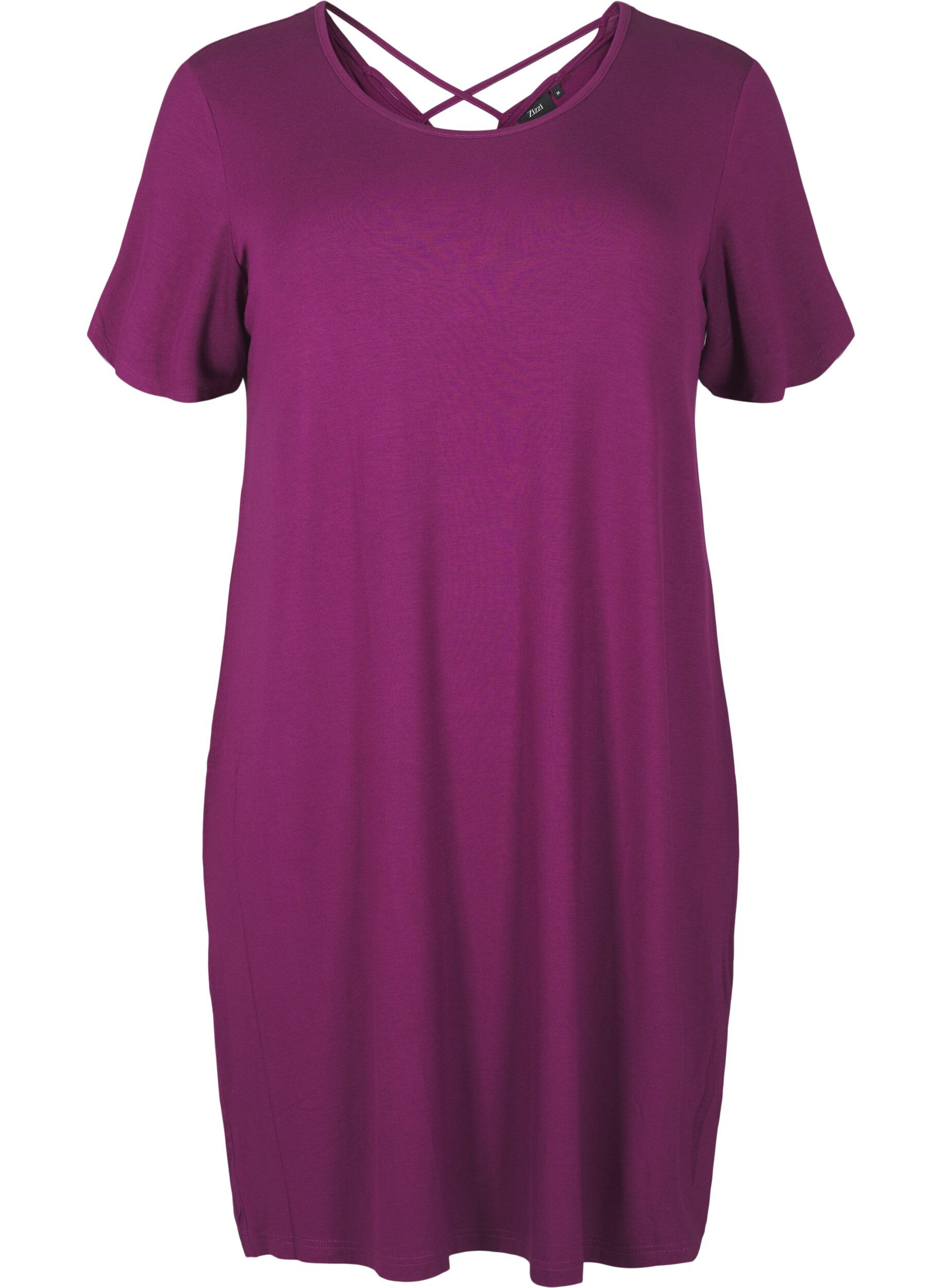 Zizzi Chemise de nuit en viscose &agrave; manches courtes avec d&eacute;tail au dos, Violet, Packshot image number 0