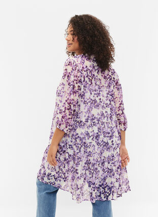 Tunique à imprimé floral et lurex, Beige/Purple Flower, Model image number 1