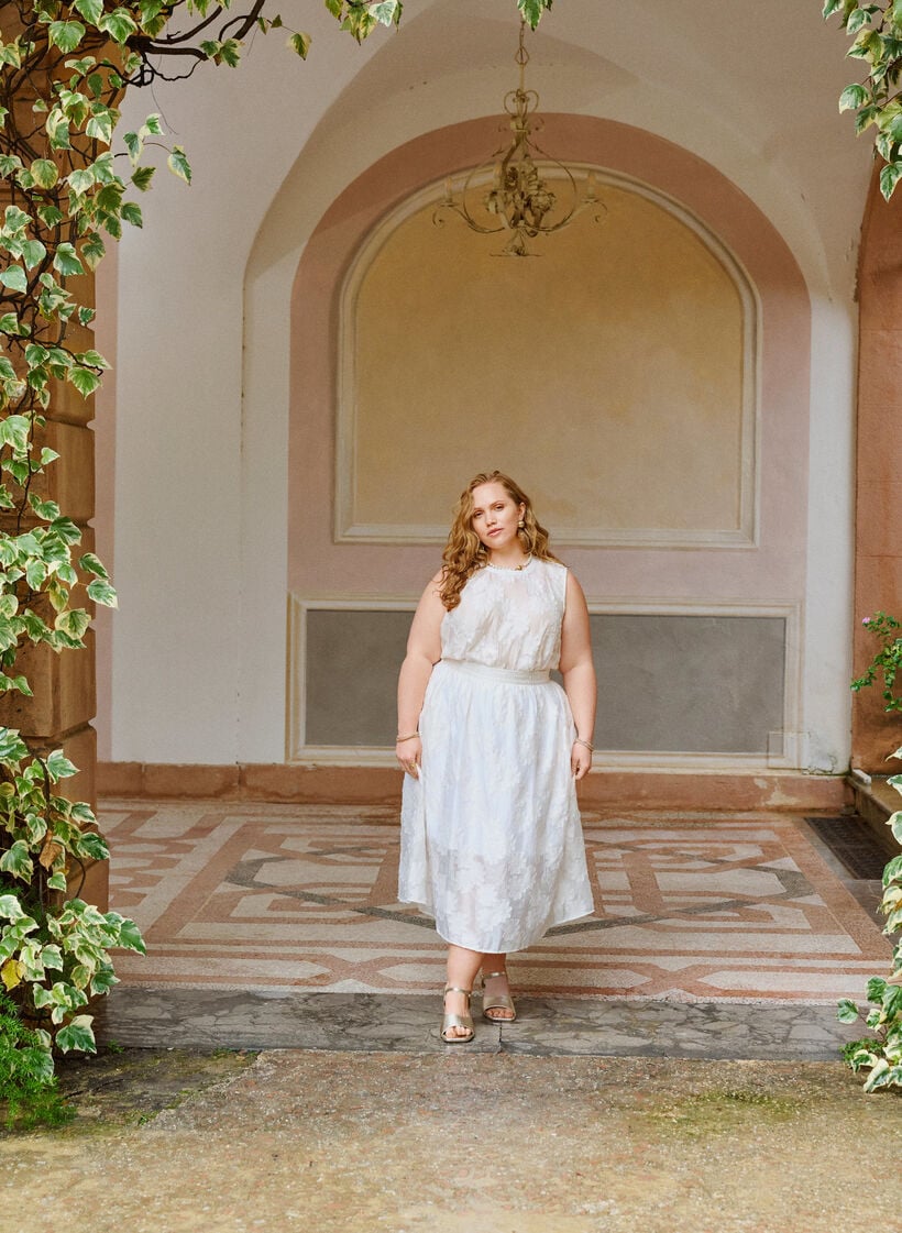 Floral jacquard midirok, Vanille, Image image number 0