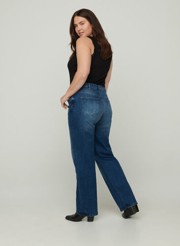 Gemma jeans met regular fit en hoge taille, Blue denim, Model image number 0