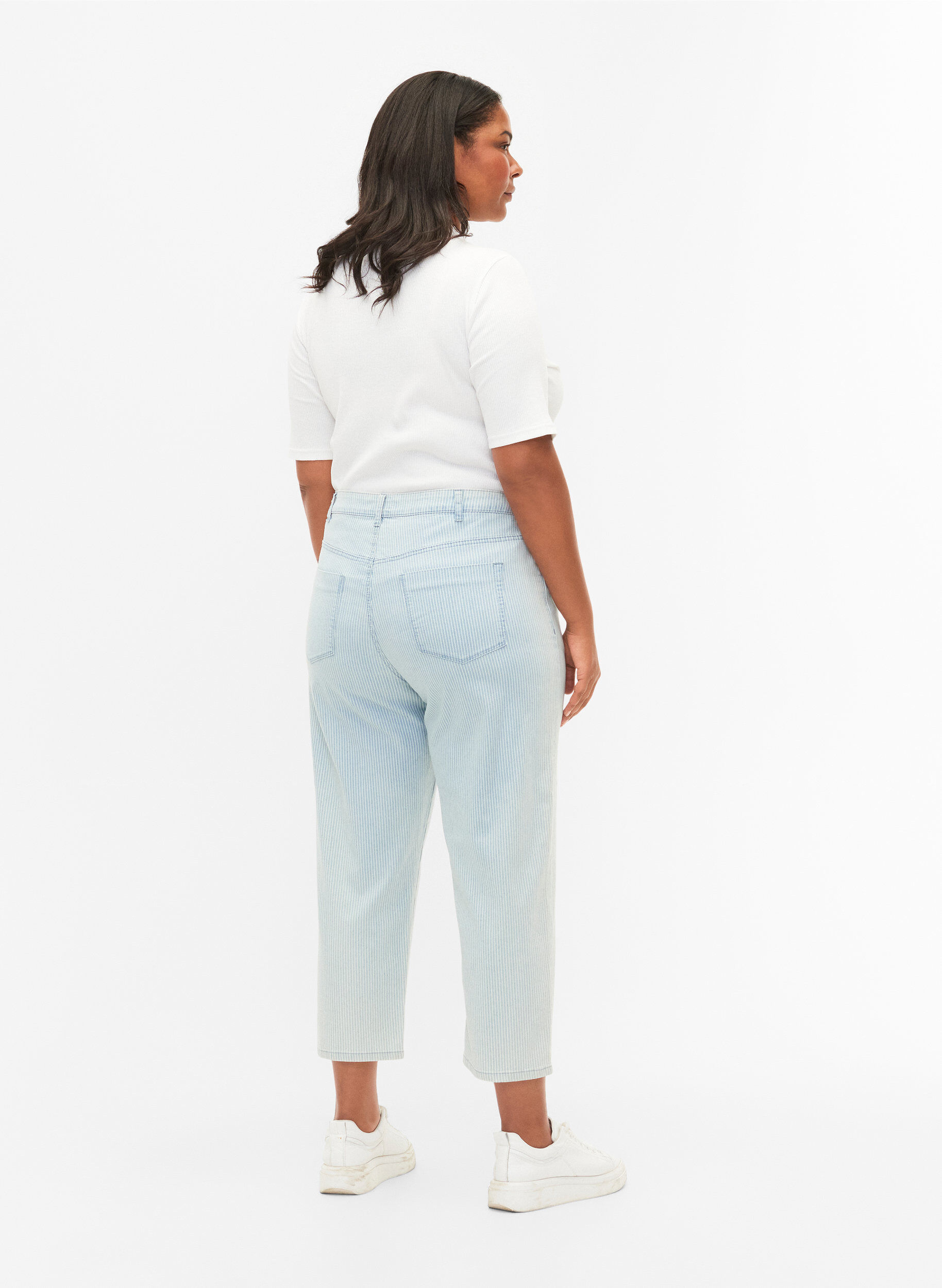ZizziStraight jeans met enkellengte, Light Blue Stripe, Model image number 1