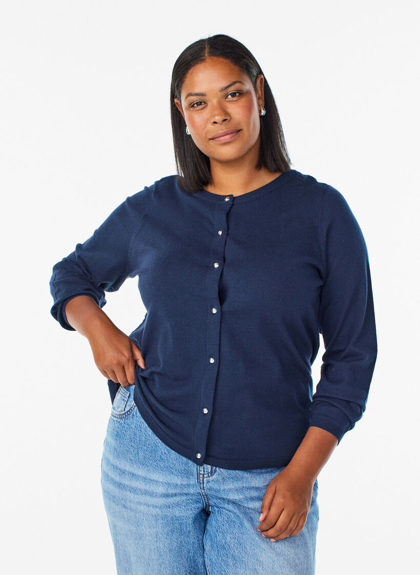 Cardigan &agrave; boutons ronds, Bleu, Model image number 0