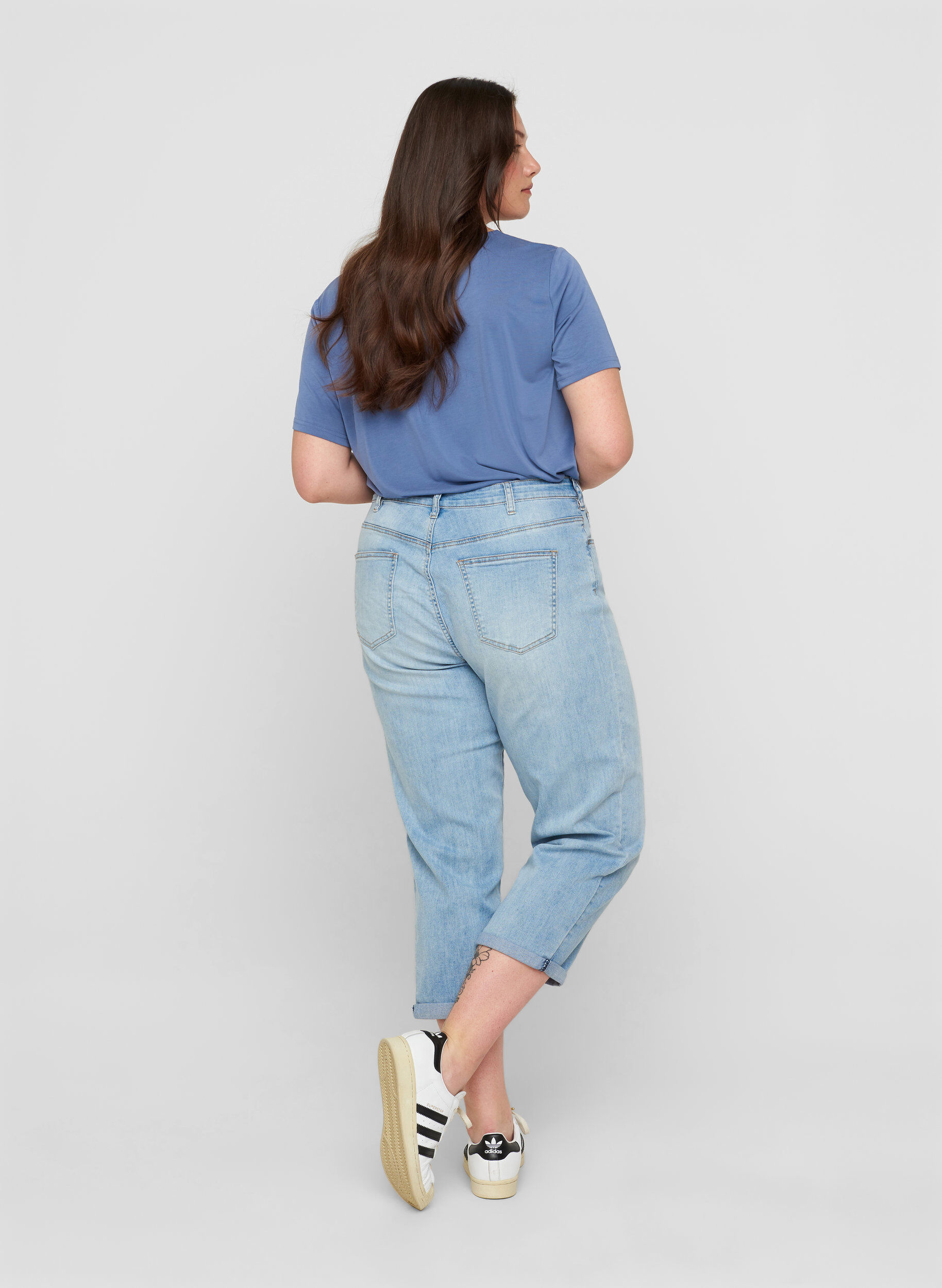 Zizzi Jean 7/8 retrouss&eacute; et taille haute, Bleu Clair, Model image number 1
