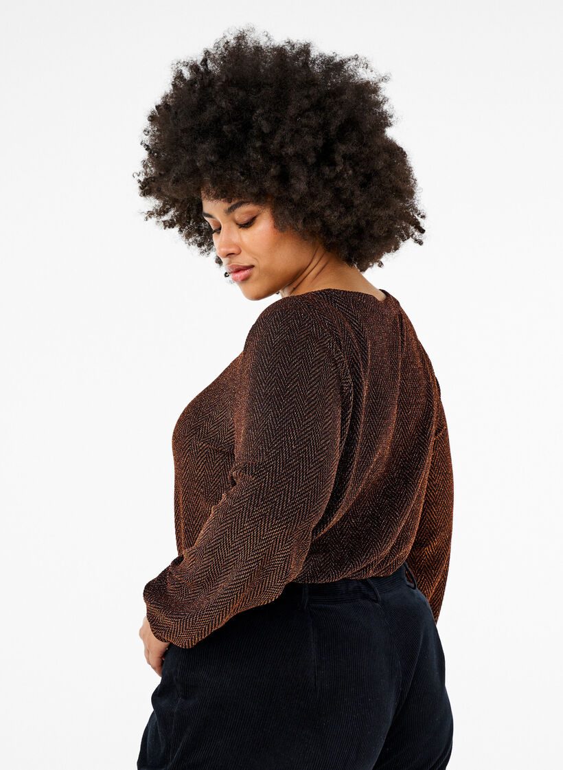 Blouse met glinsterend patroon, Copper ZigzagShimmer, Model image number 1