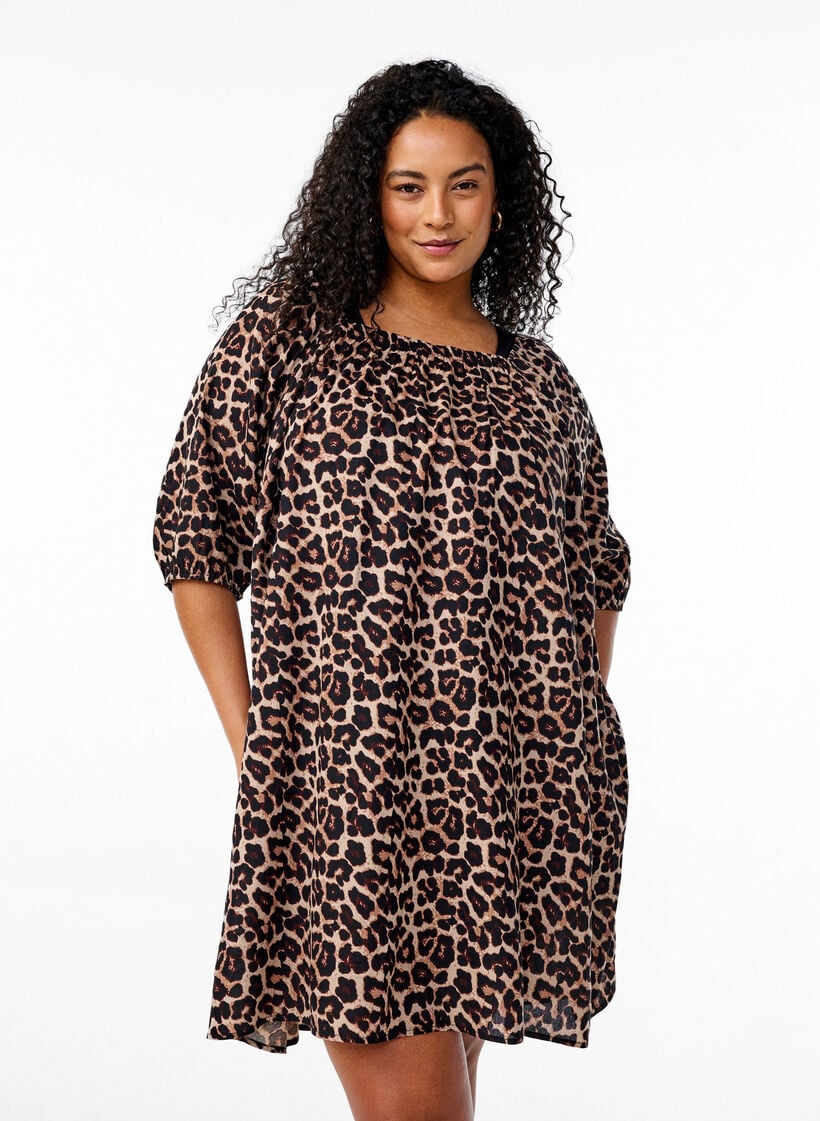 Strandjurk in viscose met print, Beige, Model image number 0