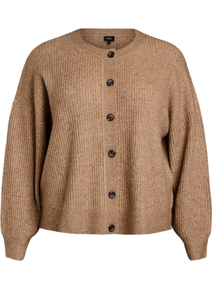 Vest van ribtricot met knopen, Bruin, Packshot image number 0