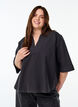 Losse blouse met kraag en 1/2 mouwen, Zwart, Model image number 0