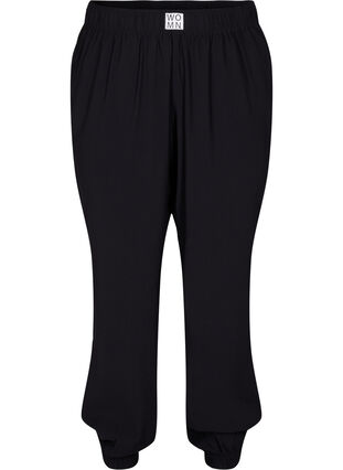 Pantalon ample en viscose avec bord élastiqué et poches, Black, Packshot image number 0