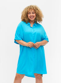 Lang overhemd in viscose, Blue Atoll, Model