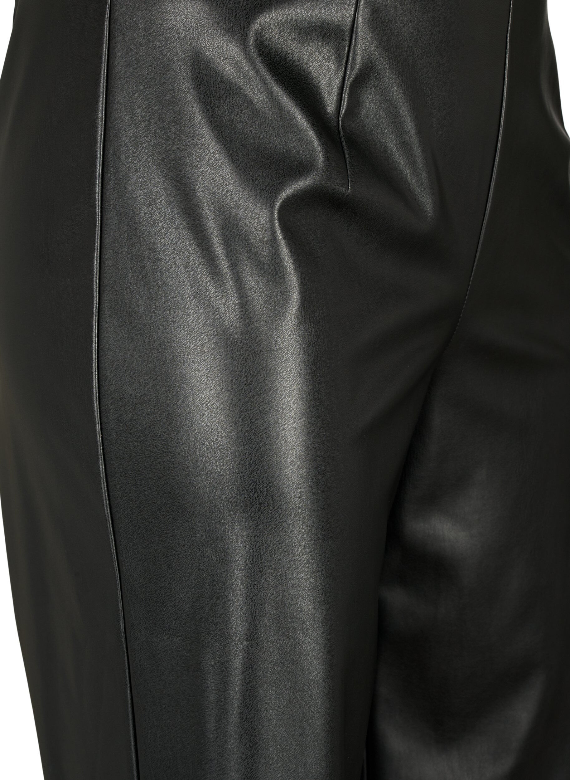 Zizzi Pantalon en simili cuir avec jambe large, Black, Packshot image number 2