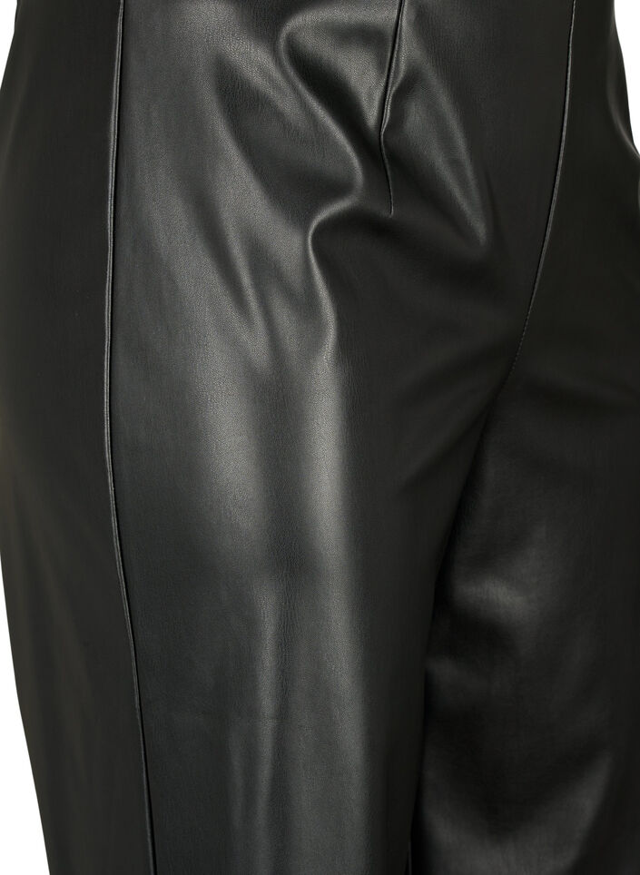 Broek van imitatieleer met wijde pijpen, Black, Packshot image number 2