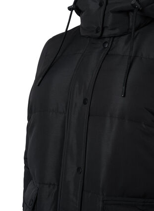 Gewatteerde jas met zakken en capuchon, Black, Packshot image number 2