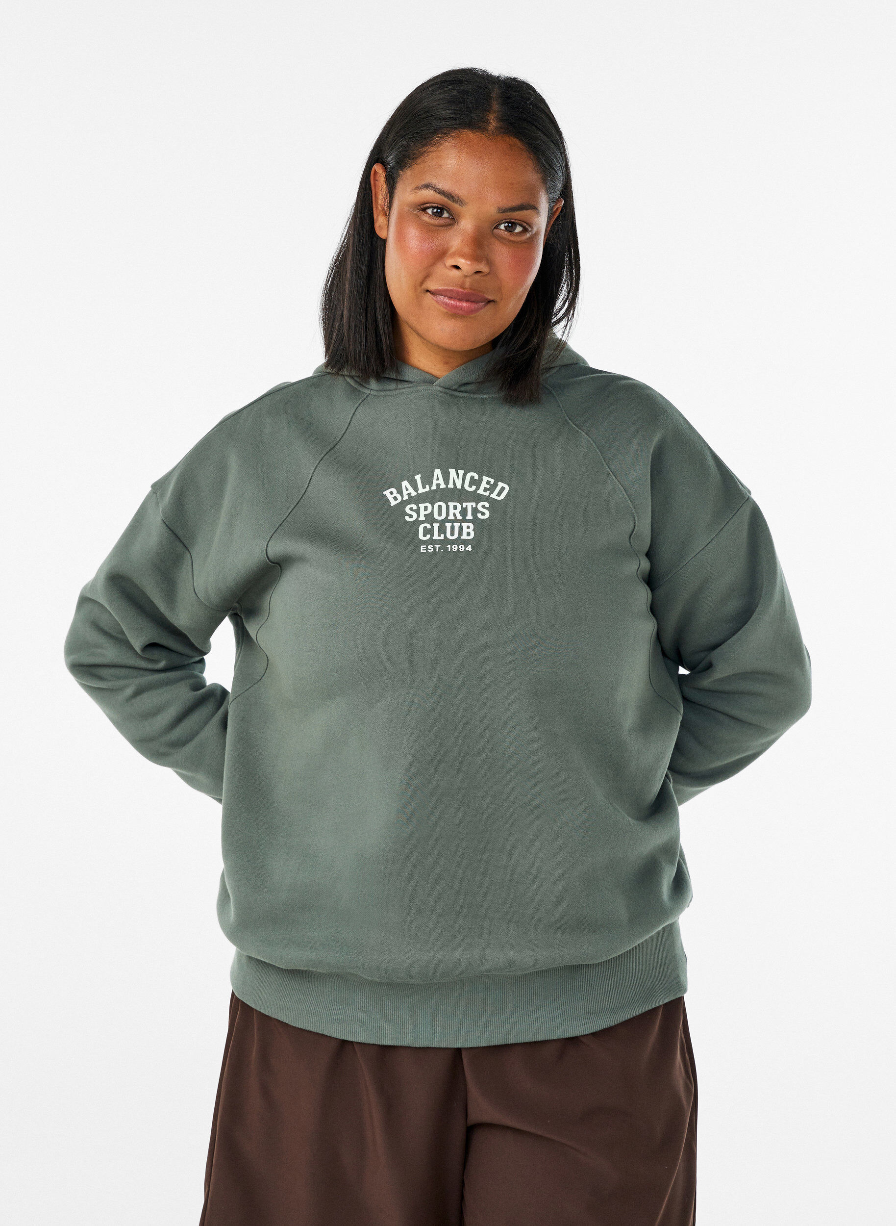 Hoodie met borstprint, Groen, Model