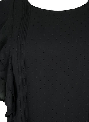  Blouse à manches courtes avec volants et motif à pois, Black, Packshot image number 2
