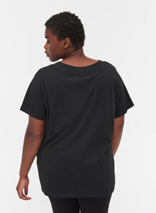 T-shirt met brede rib in de hals en korte mouwen, Black, Model image number 1