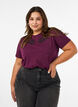 T-shirt met bloemenborduursel en strassteentjes, Paars, Model image number 0