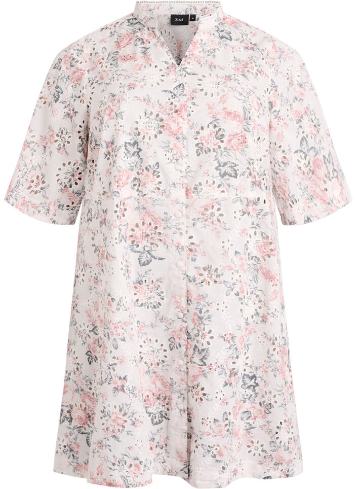 Robe en coton &agrave; imprim&eacute; floral et broderie anglaise, Vanille, Packshot image number 0