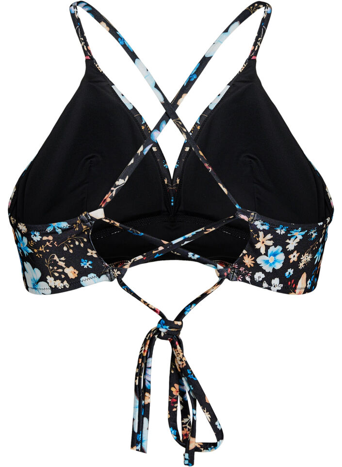 Haut de bikini &agrave; imprim&eacute; floral avec liens &agrave; nouer dans le dos, Bleu, Packshot image number 1