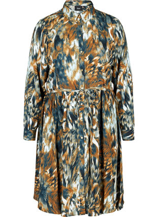 Viscose blouse jurk met print en verstelbare taille, Rubber AOP, Packshot image number 0