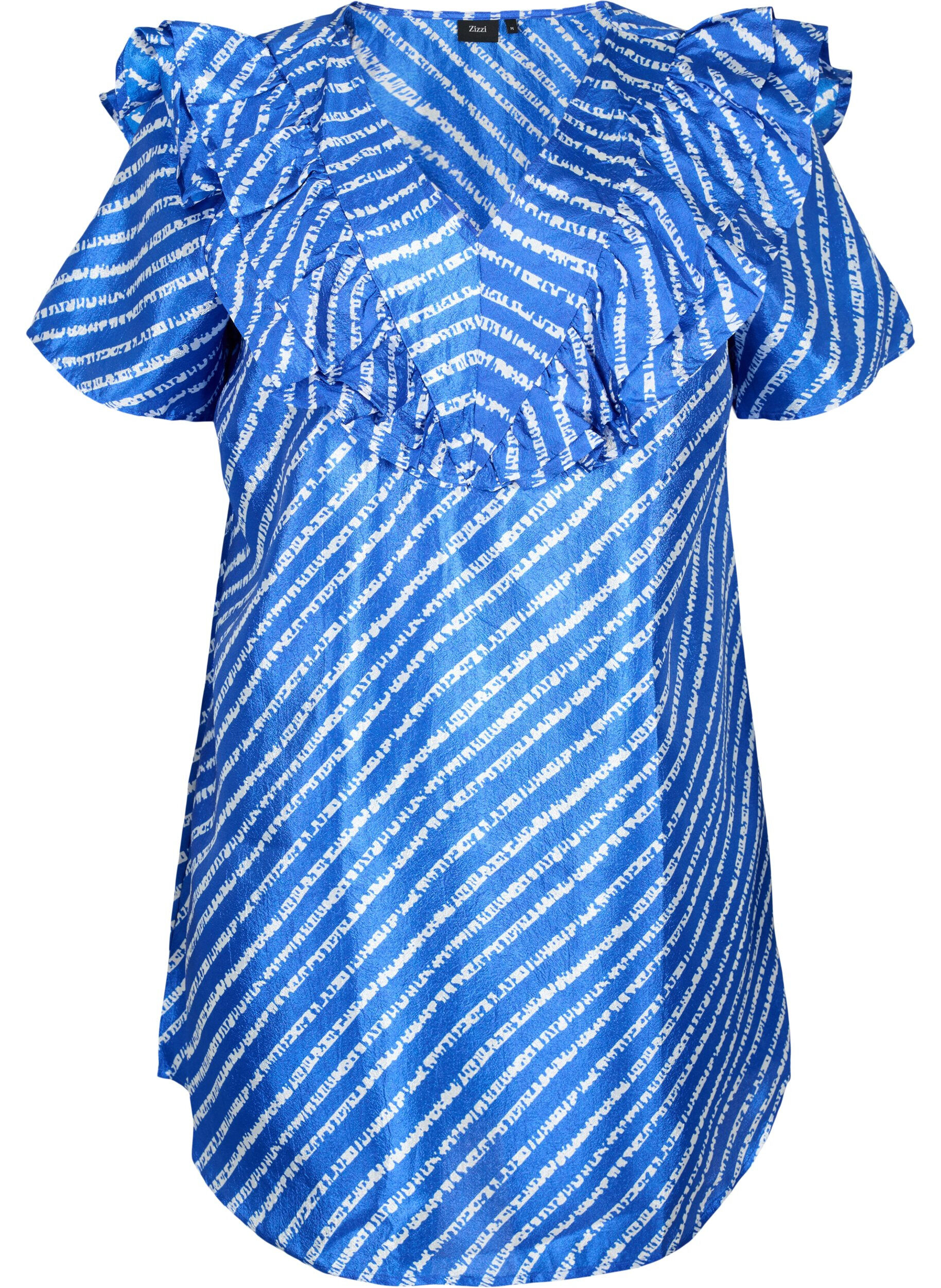 Zizzi Tunique ray&eacute;e avec volants, S.T.W./White Stripes, Packshot image number 0