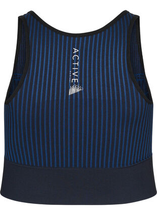  Brassière de sport sans coutures avec rayures, Black w. Blue Depths, Packshot image number 1