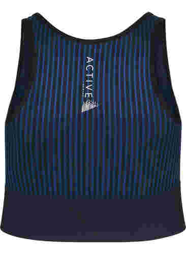 Naadloze sportbeha met strepen, Black w. Blue Depths, Packshot image number 1