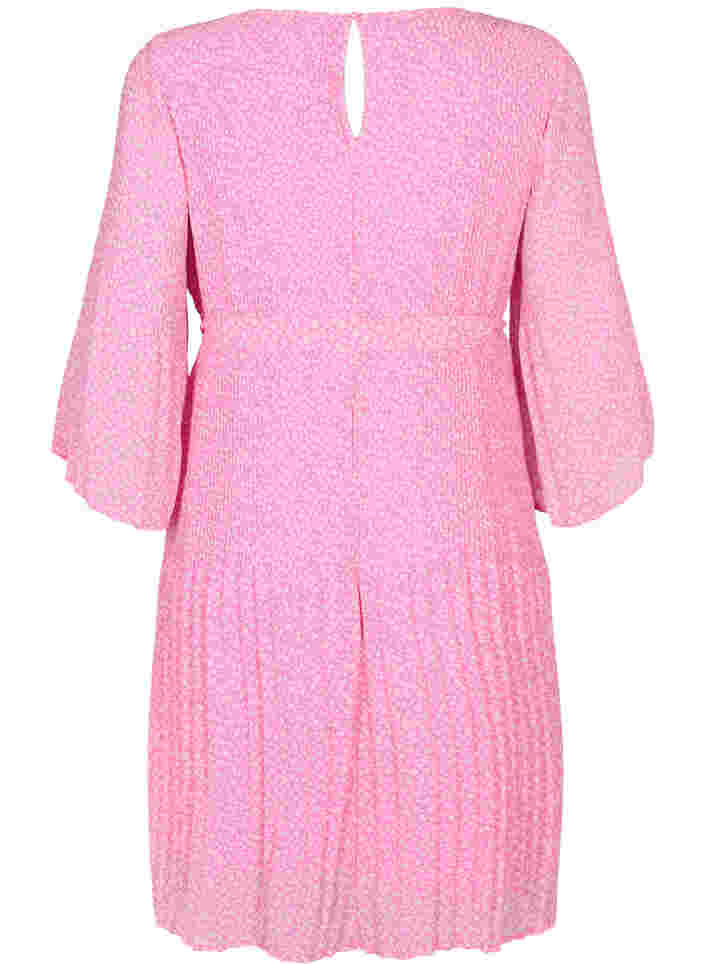Geplooide jurk met strikceintuur, Pink Ditzy Flower, Packshot image number 1