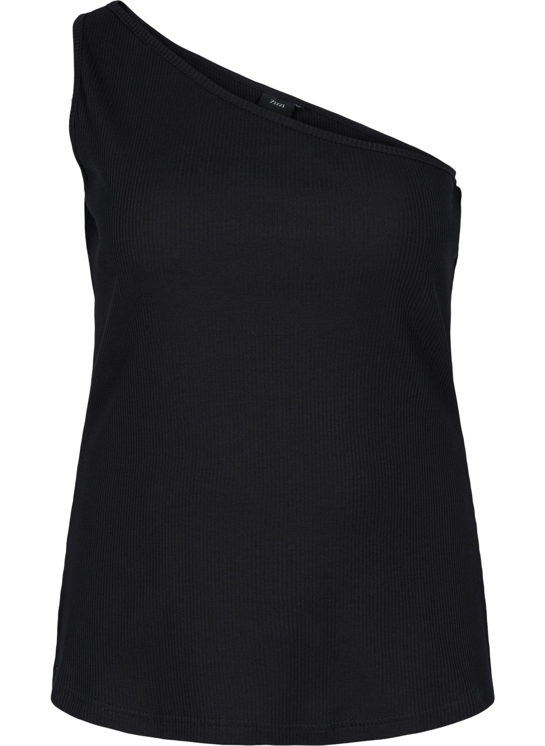 ZizziOne-shoulder top in katoen, Black, Packshot image number 0