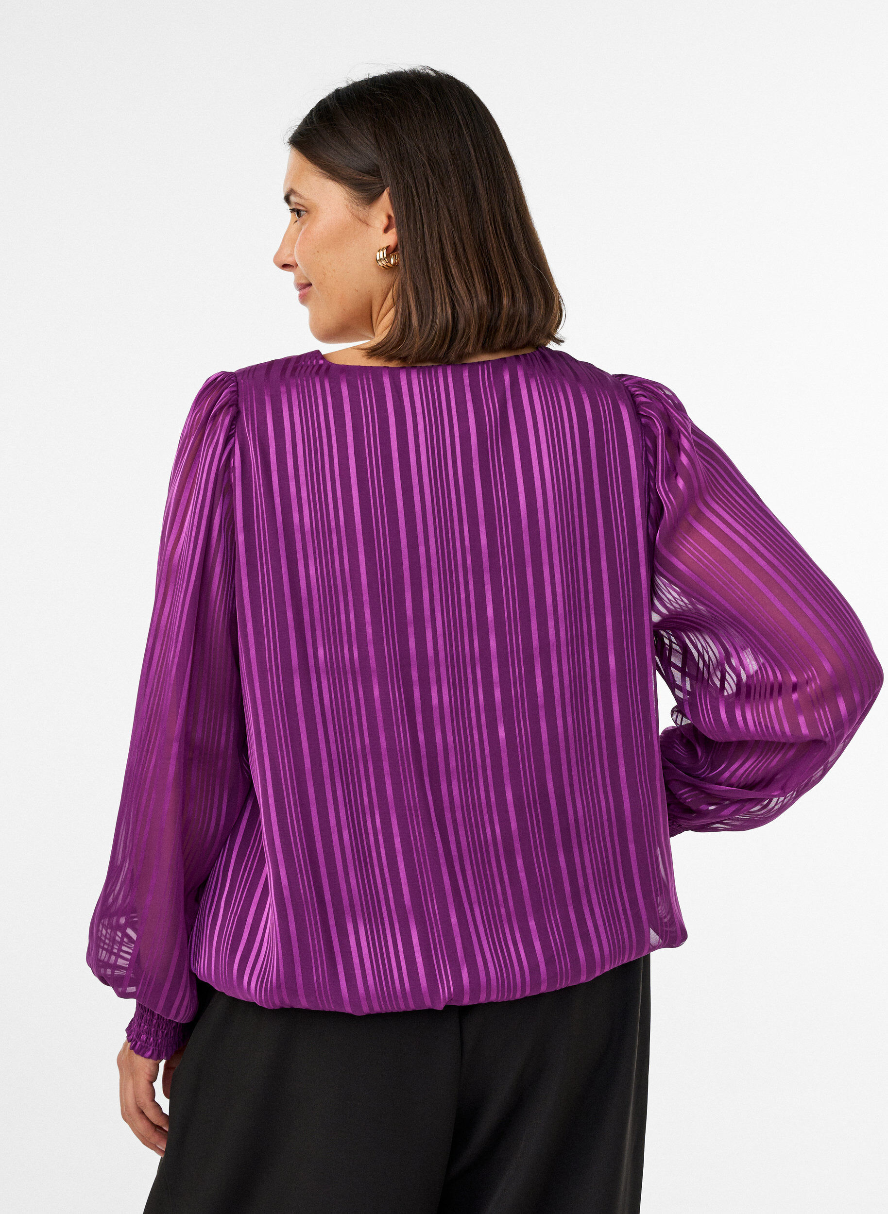 ZizziBlouse &agrave; rayures avec coupe ballon, Violet, Model image number 2
