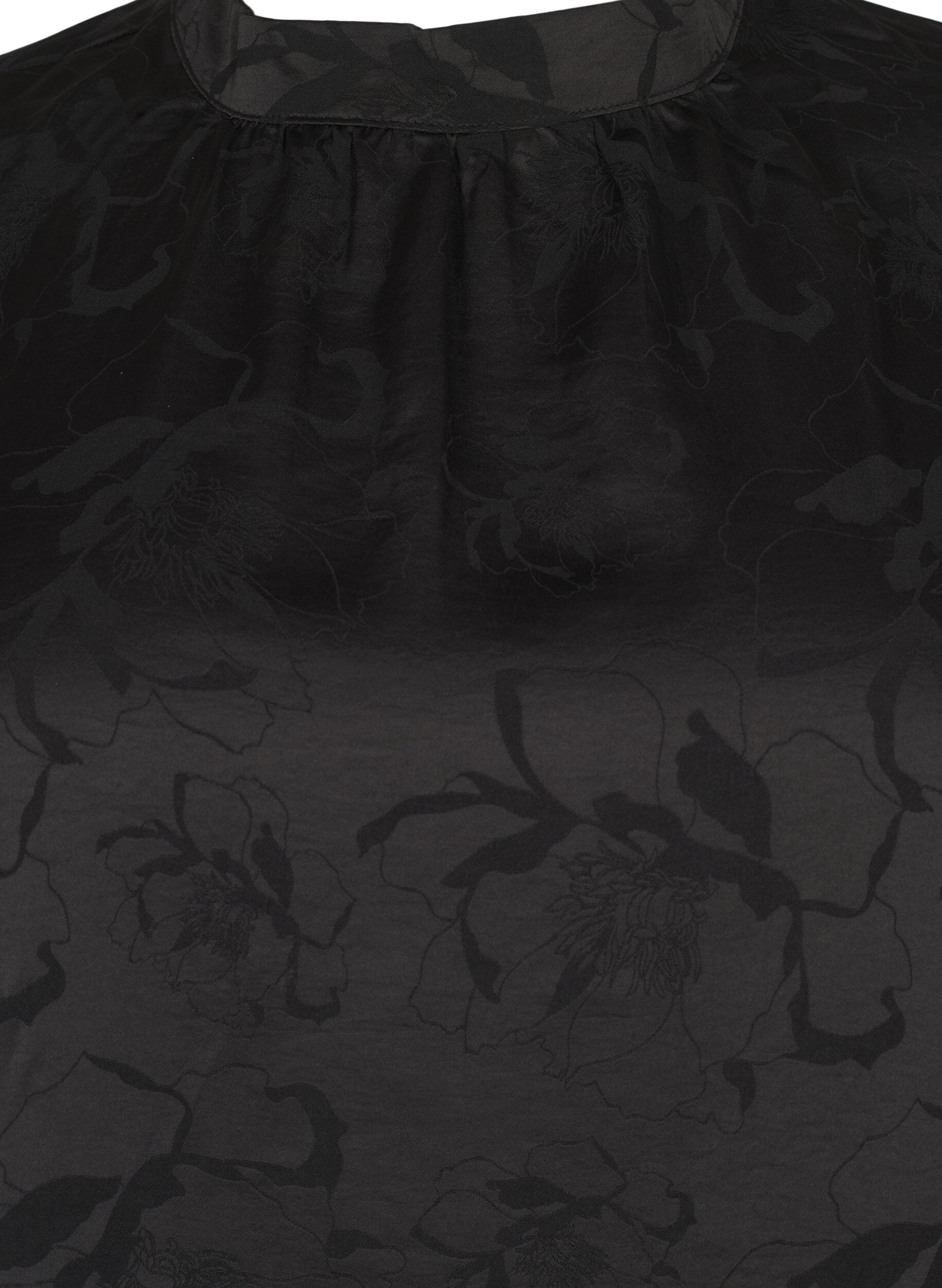 ZizziSatijnen blouse met ton-sur-ton patroon, Black, Packshot image number 2