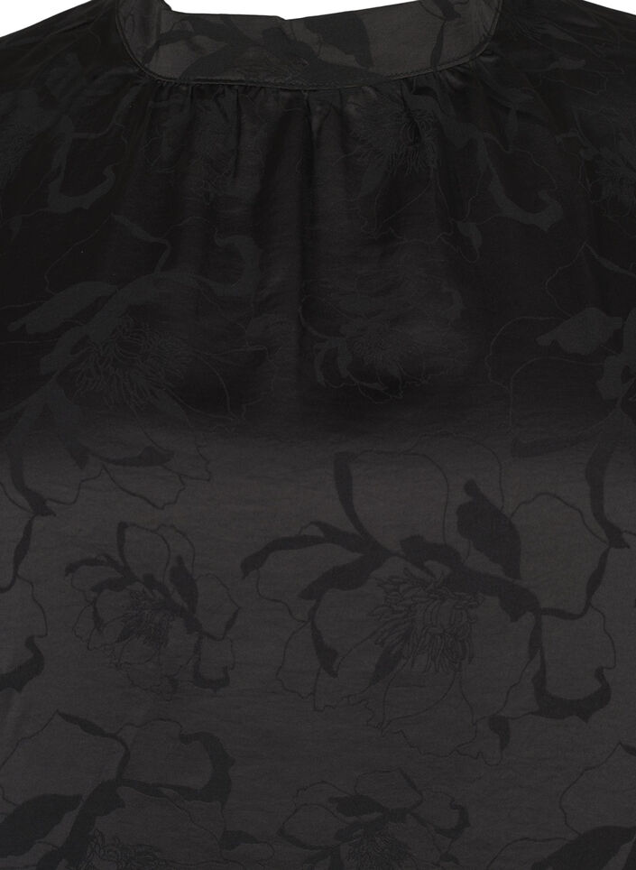 Satijnen blouse met ton-sur-ton patroon, Black, Packshot image number 2
