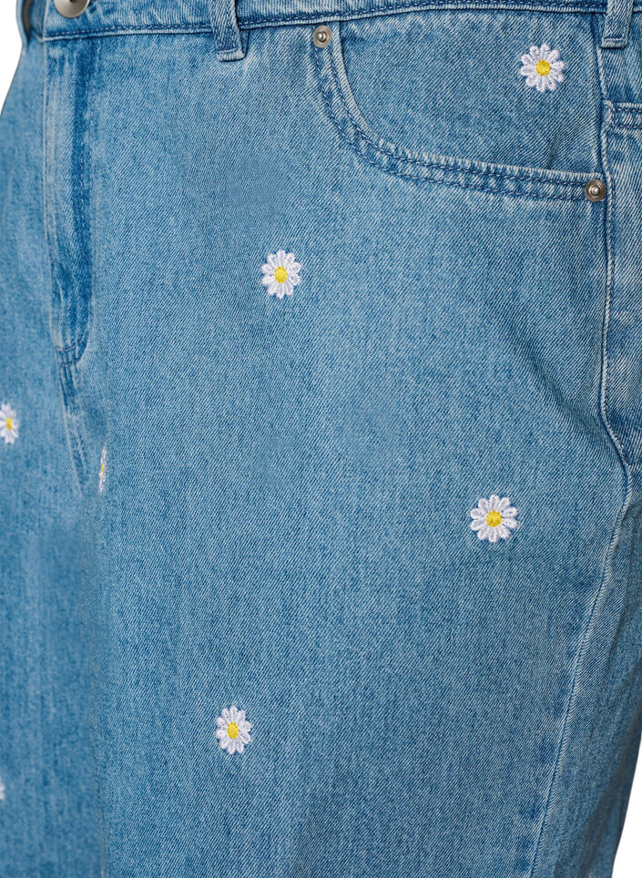 High waist denimshorts met bloemenborduursel, Blauw, Packshot image number 2