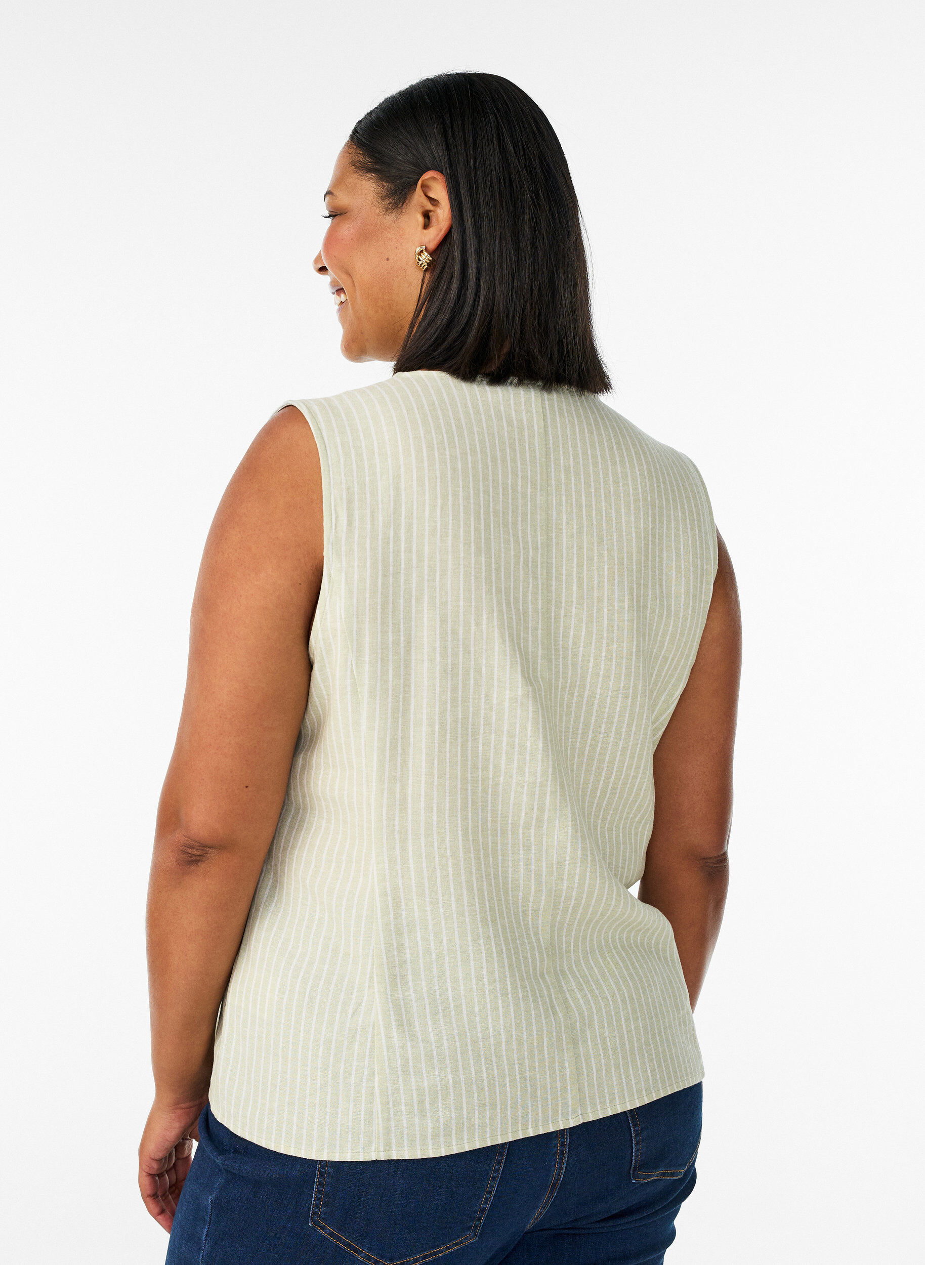 ZizziGilet ray&eacute; en lin et viscose, Vert clair, Model image number 2