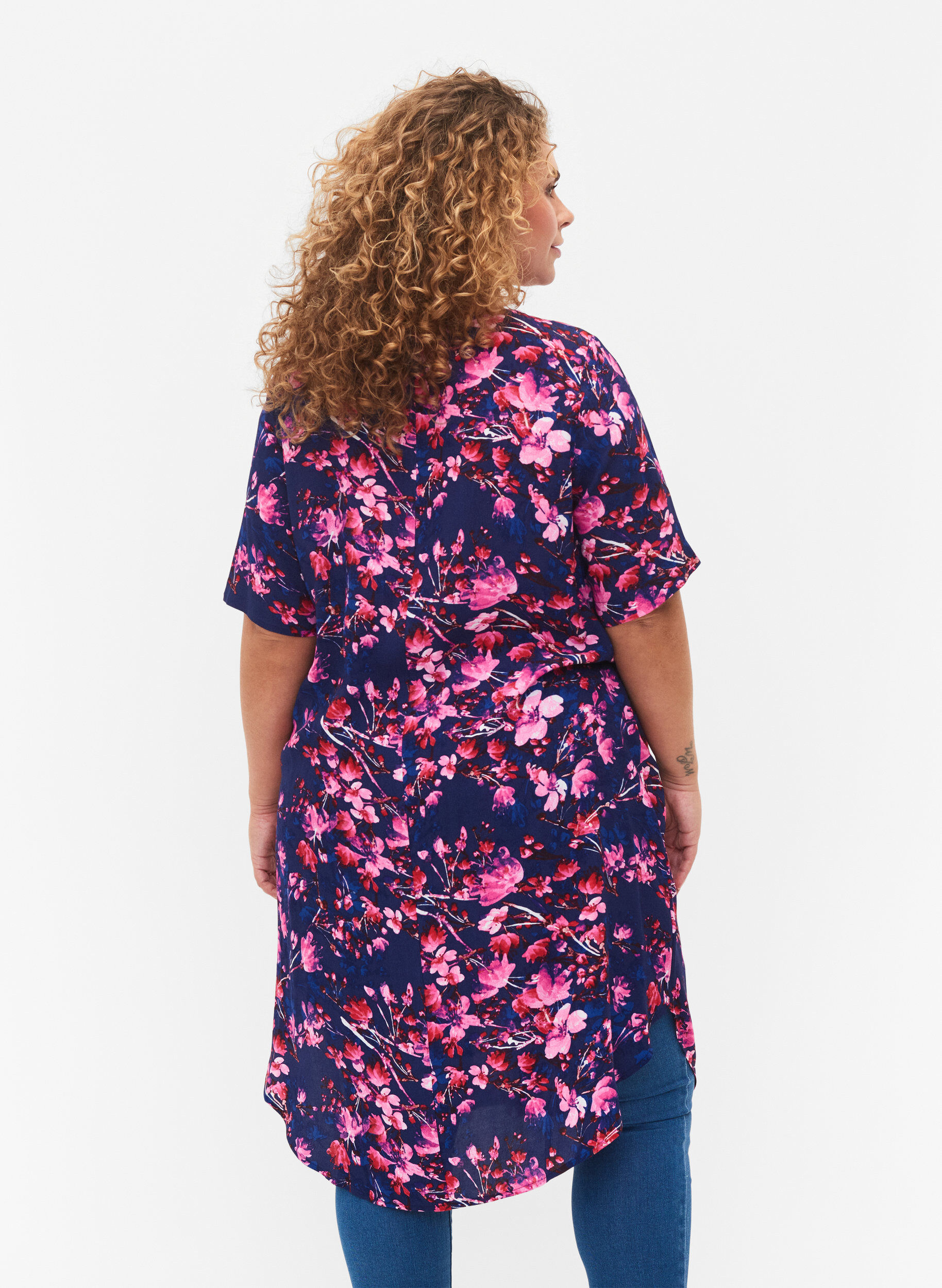 ZizziMidi-jurk van viscose met bloemenprint, B. Blue Pink Flower, Model image number 1