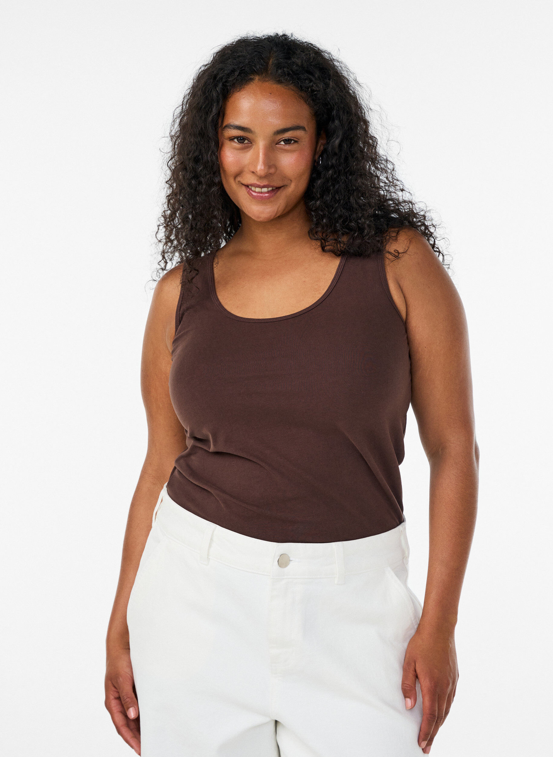 Haut basic uni en coton, Marron, Model